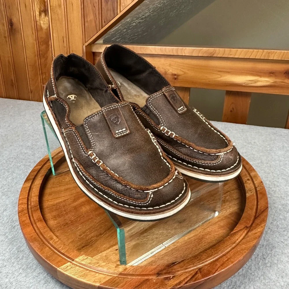 Ariat Bomber Cruiser Brown Distressed Leather Moc Toe Slip On Loafers Womens 8.5